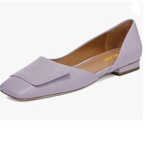 Lavender Pump Side Cut Ballet Flat Block Low Heel Square Toe Slip On Shoe
